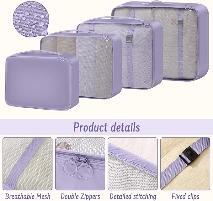 9 Set Packing Cubes for Travel Essentials - Lightweight Carry-On Luggage Organizer Bags with Shoe, Clothes & Laundry Bags for Airplane, Family & Business Travel, Purple - Image 6