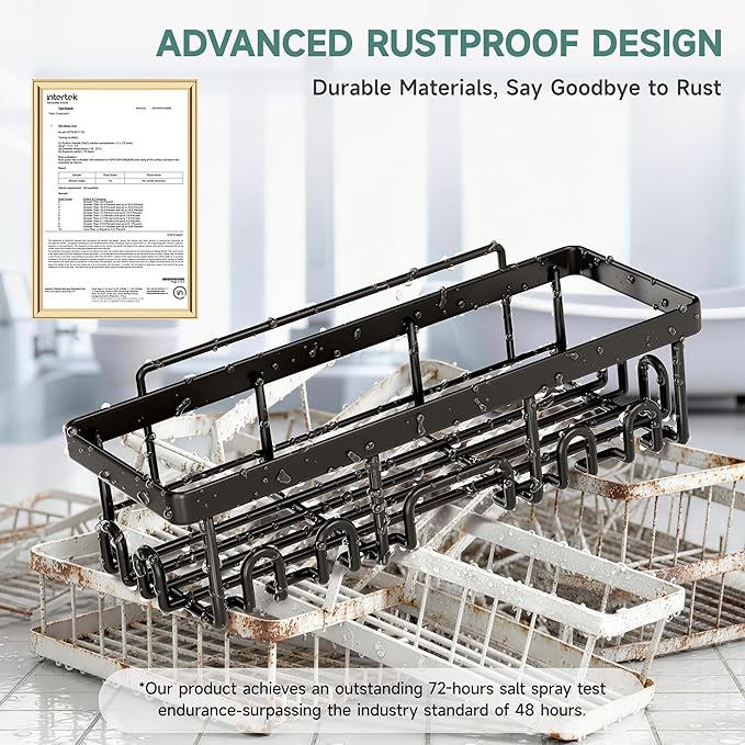 Veken Shower Caddy 6-Pack, Bathroom Organizers and Storage Shelves, Black | Advanced Rustproof Design, Large Capacity, No Drilling, Adhesive Rack with Soap Holder, Wall-Mounted Kitchen & Home Decor - Image 4