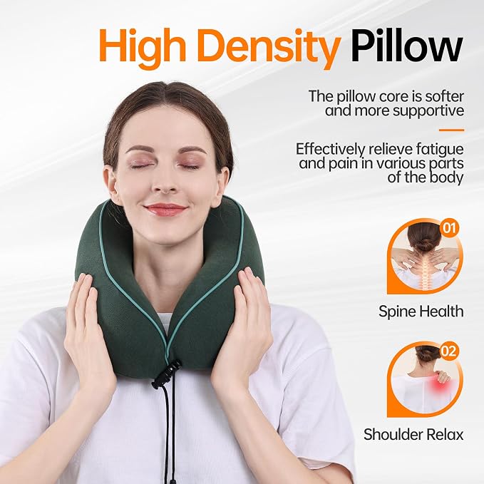 Travel Pillows for Airplanes,100% Pure Memory Foam Travel Neck Pillow | Washable Cotton Cover,Comes with 3D Eye Mask,Earplugs,Storage Bag,Ideal Travel Gift,Relieve Neck Pressure,Dark Green - Image 5