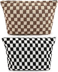 SOIDRAM 2 Pieces Makeup Bag Large Checkered Cosmetic Bag Capacity Canvas Travel Toiletry Bag Organizer Cute Makeup Brushes Aesthetic Accessories Storage Bag for Women, Checkered L Black Brown by SOIDRAM