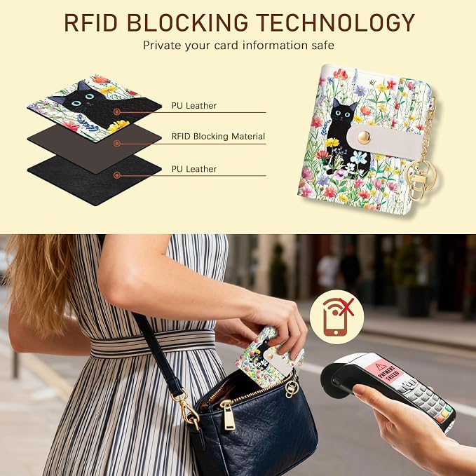 Jogjam Cute Black Cat Rfid Women Wallet, Small Slim Credit Card Holder | PU Leather Bifold Cash Zipper Coin Pocket ID Window, for Female Ladies Teen Girls Girly Gifts - Image 3