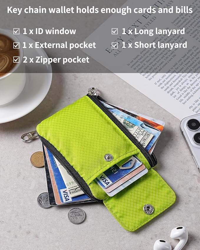 Artpaxy Minimalist Wallet For Mens Womens, Keychain RFID Blocking Zipper Small Wallet with ID Window 2 Lanyards,Water Resistant Travel Cash Card Coin Case Boys Girls - Image 5