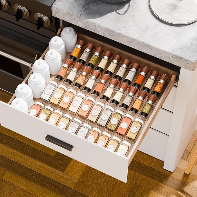 8 Pack Adjustable Narrow In Drawer Spice Organizer - Expandable From 9'' to 17.7'' - Acrylic Drawer Seasoning Organizer,Clear Spice Drawer Insert Tray for Drawers Condiment,Jar Organization - Image 2