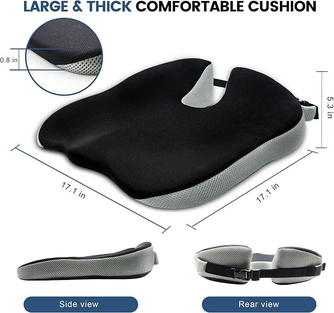 Seat Cushion for Office Chair, Wedge Car Seat Cushion, Memory Foam Truck Seat Cushion for Sciatica Tailbone Pain Relief, Long Driving, Coccyx - Image 2