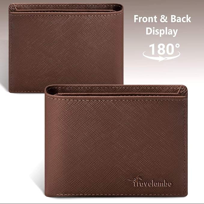 Travelambo Leather Wallet for Men, Slim Minimalist RFID Credit Card Holder | Mens Thin Bifold Pocket Wallet, Gift for Father, Crosshatch Coffee - Image 6
