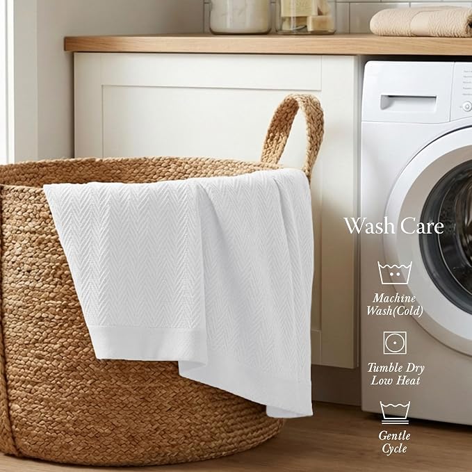 Threadmill Cotton Twin Blanket, Herringbone, White, 68x92 in, Breathable | 100% Cotton, Herringbone Pattern, 350 GSM, 68x92 in, Breathable, Moisture-Wicking, All-Season, OEKO-TEX Certified - Image 5