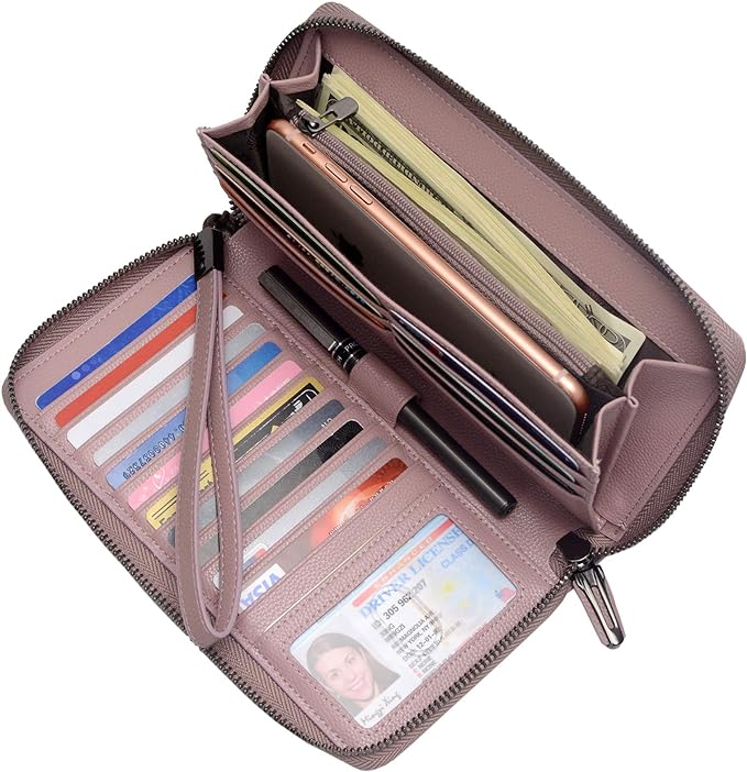 Bveyzi Women RFID Blocking Wallet Leather Zip Around Phone Clutch Large Capacity Ladies Travel Purse Wristlet - Image 2
