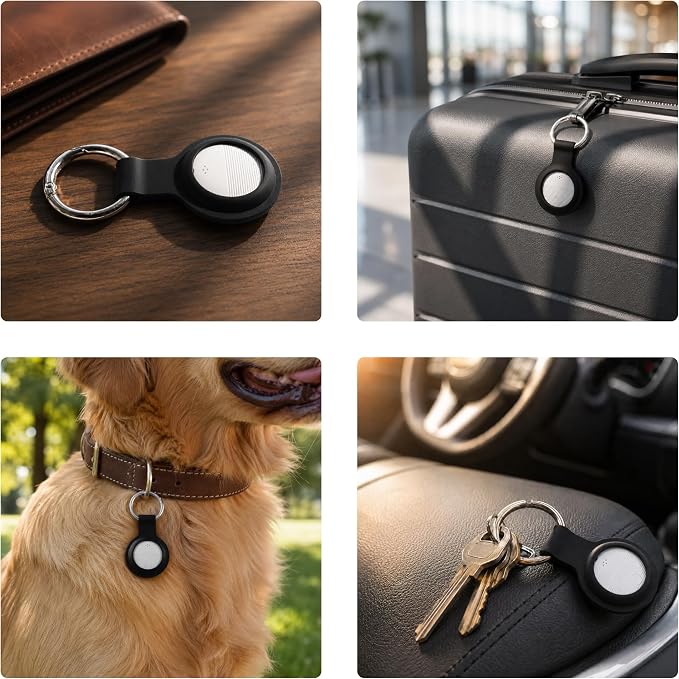 2-Pack Bluetooth Tracker Tags Black & White for Android, Works with Google Find Hub — Key Finder with 105dB Loud Alarm, Ultra Thin, 2 Silicone Keyring Cases & 2 Extra CR2032 Batteries Included - Image 4