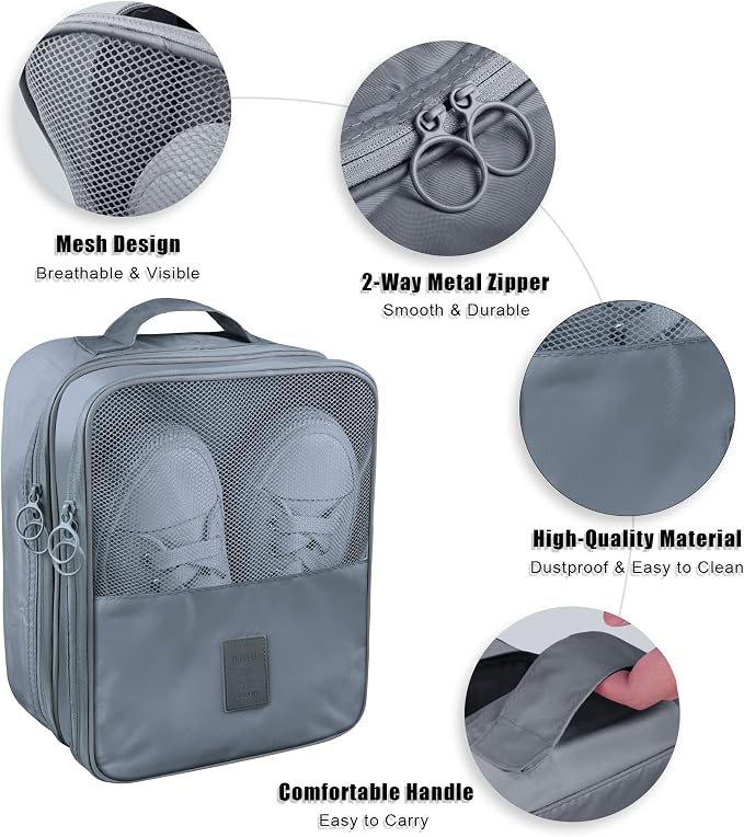 Travel Shoe Bags 2 Pcs of Shoe Organizers Set for Suitcase Hold 3 Pair of Shoes Waterproof Shoe Packing Cubes for Travel and Daily Use Storage Pouch with Handle (Grey+Beige) - Image 6