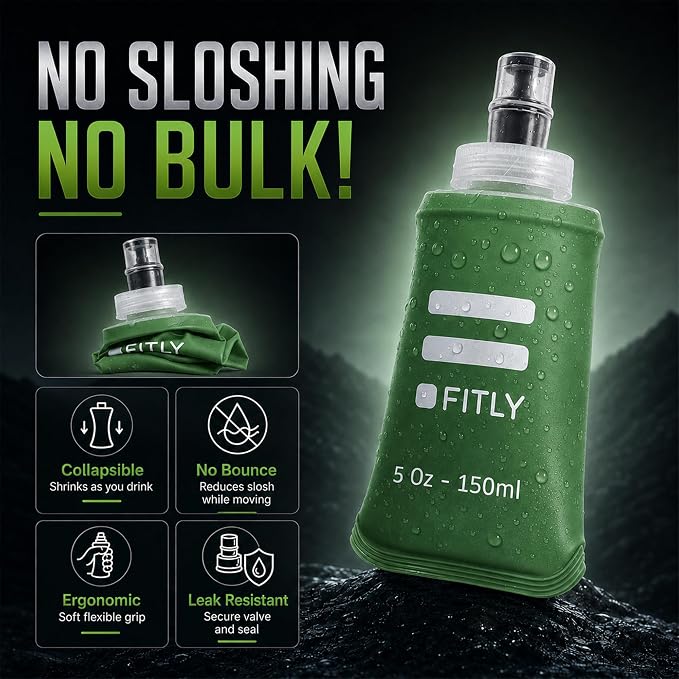 FITLY Soft Flask - Shrink As You Drink Soft Water Bottle for Hydration Pack - Folding Water Bottle Ideal for Running, Hiking, Cycling, Climbing & Rigorous Activity - Image 4