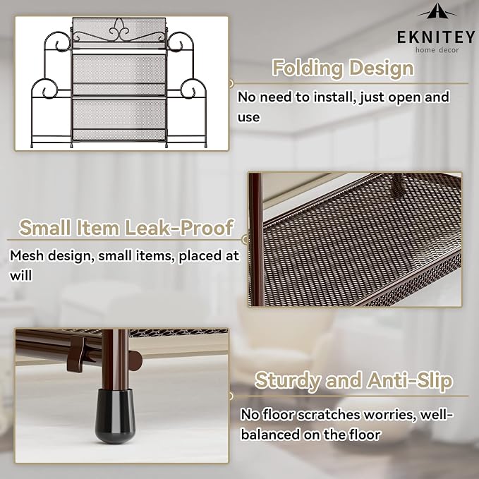 EKNITEY Bathroom Organizer Shelf Countertop - 3 Tier Spice Rack No Assembly | Kitchen Counter Organizer, for Skincare Makeup Vanity, Sturdy Metal Frame, Easy to Clean, Space-saving, Foldable, Brown - Image 5