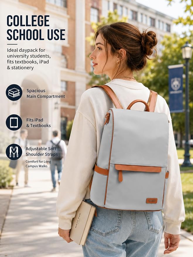 Anti Theft Backpack Purse for Women Lightweight Casual Travel Daypack Beige - Image 5