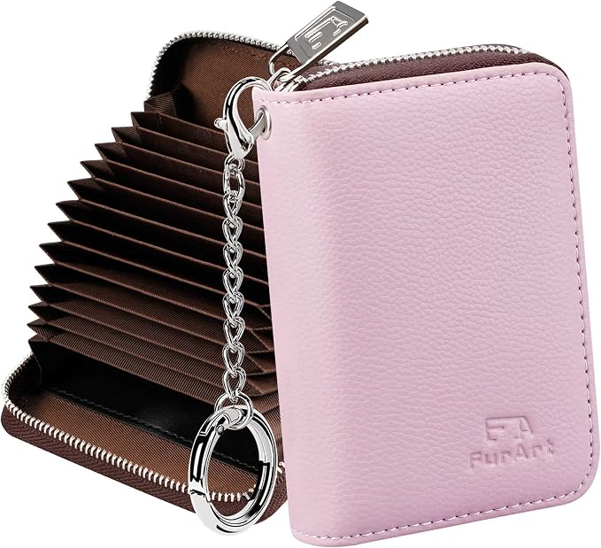 FurArt Zipper Wallet Women RFID Credit Card Holder keychain Wallet | ID Window RFID Blocking Compact Small business 15/16 slots by FurArt