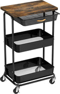 Simple Houseware 3-Tier Utility Cart with Drawer & Wood Top, Rustic Brown | Mobile Sofa Side Table, Nightstand, Slim Storage Organizer Trolley for Bedroom, Bathroom, Office & Art Supplies by SimpleHouseware