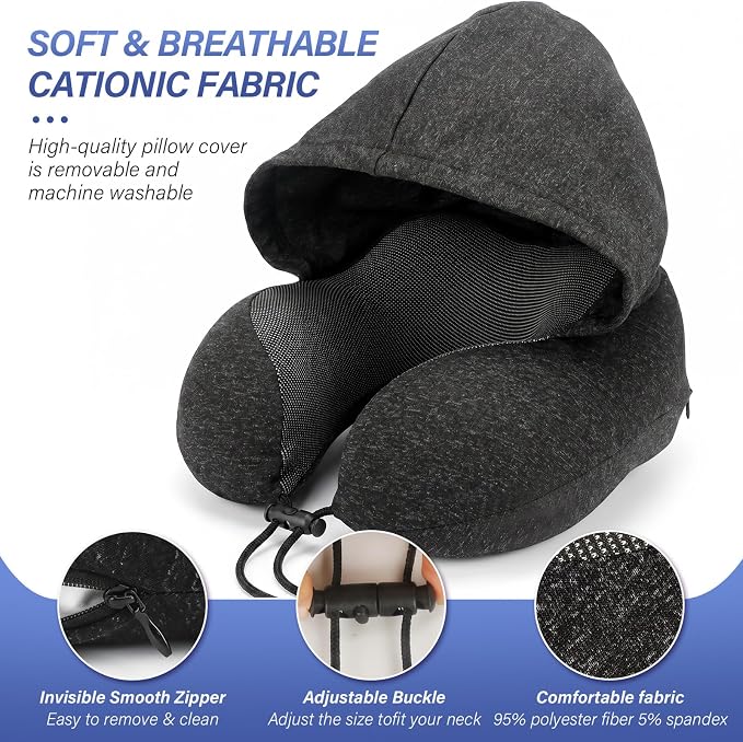 Airplane Neck Pillow with Outer Box–Memory Foam U-Shape, Supportive for Sleep, Adjustable Support Clasp. Midnight Black. Outer Box Buckle Saves Luggage Space - Image 5