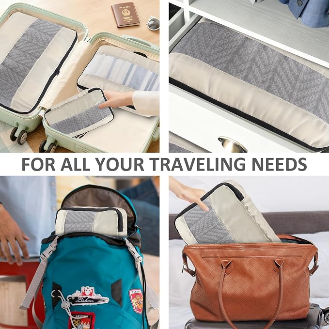 U+U 5 Set Packing Cubes, Travel Organizers with Shoe Bag (Cream) | Ultralight Design & Easy Travel Organization - Image 6