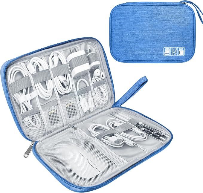 Lcsmaokin Electronics Travel Organizer,Portable Waterproof Electronic Travel Storage Bag for Small Charging Cord Storage,Charger,Small Electronics,SD Card etc,for Travel,Business - Sky Blue by Lcsmaokin