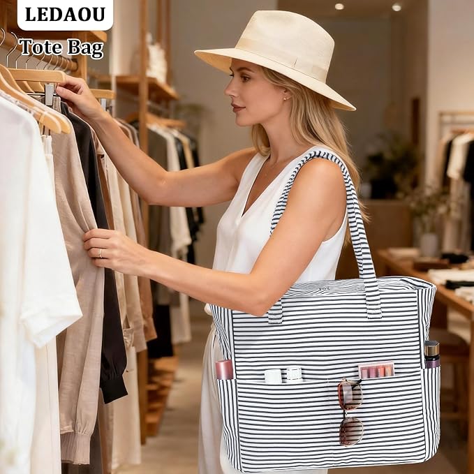 LEDAOU Beach Bag Waterproof Sandproof Women Beach Tote Pool Bag with Zipper for Swim Gym Grocery Travel with Wet Pocket | Sandproof - Image 5