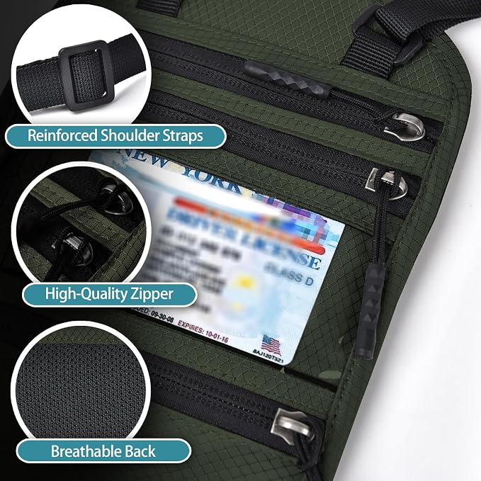 RFID Blocking Travel Neck Wallet–Hidden Passport Holder & Anti-Theft Money Pouch for Men & Women, Lightweight Concealed Travel Organizer with Adjustable Strap Secure Document - Image 6