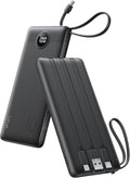 VRURC Portable Charger, Built-in 4 Cables Slim Power Bank 10000mAh, USB C Charging Bank with LED Display, Compact Travel Battery Pack with 5 Outputs for Multi Devices, Android-Black(1 Pack) by Home