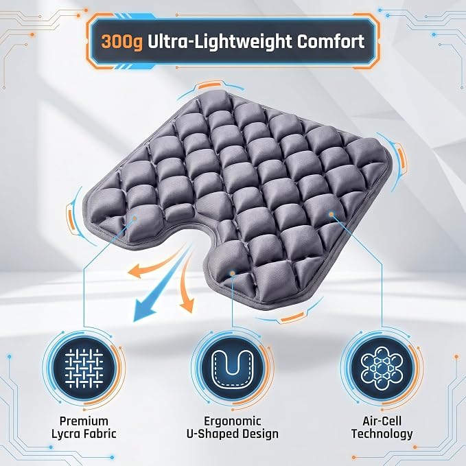 Inflatable Seat Cushion for Long Sitting, 54 High-Low Air Cell Travel Seat Cushion for Airplane, Office Chair, Car & Wheelchair, Adjustable Firmness Pressure Relief Seat Pad, 16.5" x 15.8" - Image 5