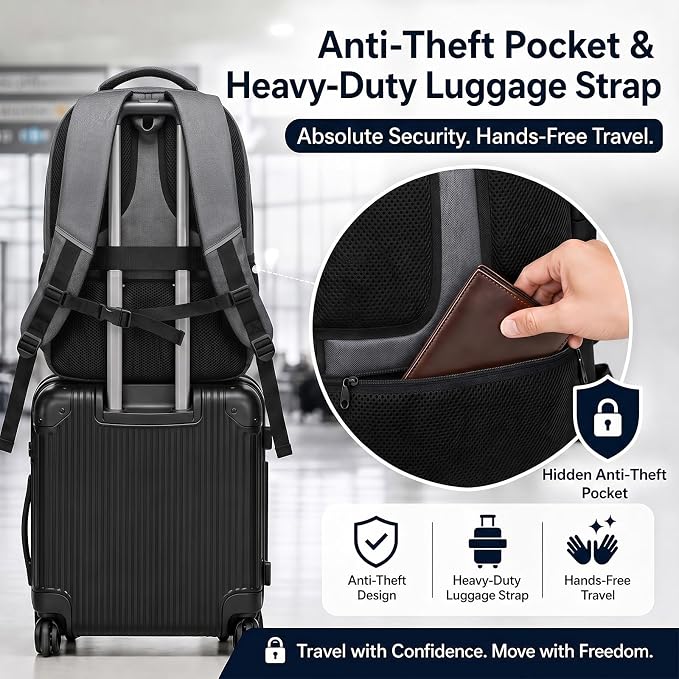 Amovee Computer Backpack 17.3 Inch, Water Resistant Laptop Travel Bag with Chest Strap & Padded Back Support, Anti-Theft Work Bookbag for Women Men, Sturdy Daypack for College Office & Daily Commute - Image 7