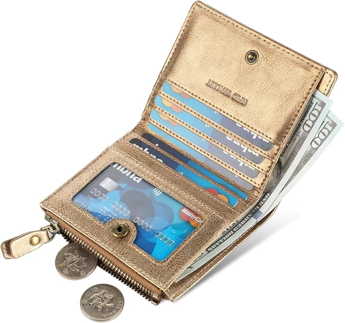 Ultra Thin Small Compact Leather Womens Girls Wallets RFID Blocking Credit Card Holder for Women - Image 2