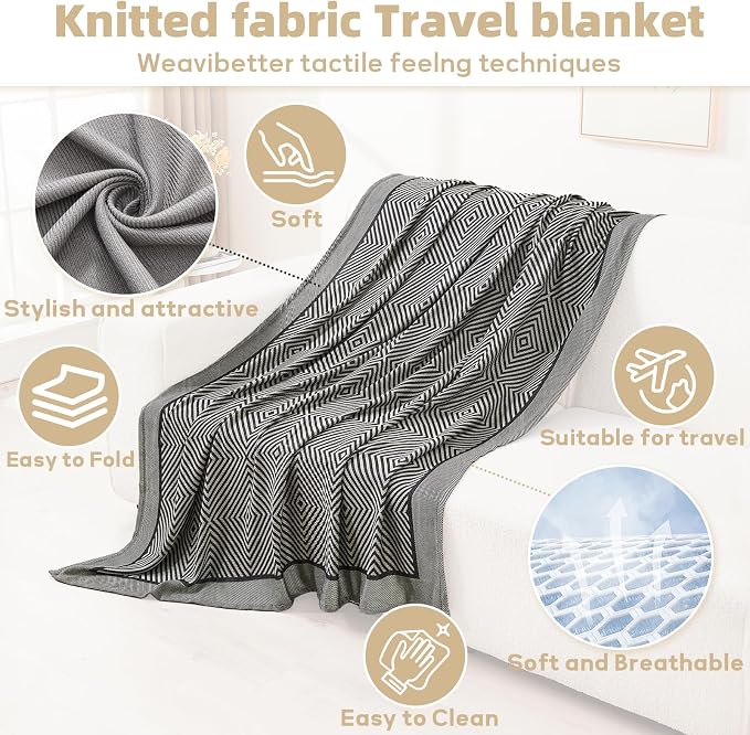 Travel Blanket Airplane - Ultra Soft & Lightweight Knit Design Compact Airplane Blanket,53x72 Inch,Stylish Travel Shawl Wraps for Flights,Office,Home Use,Travel Essentials & Gifts - Image 4