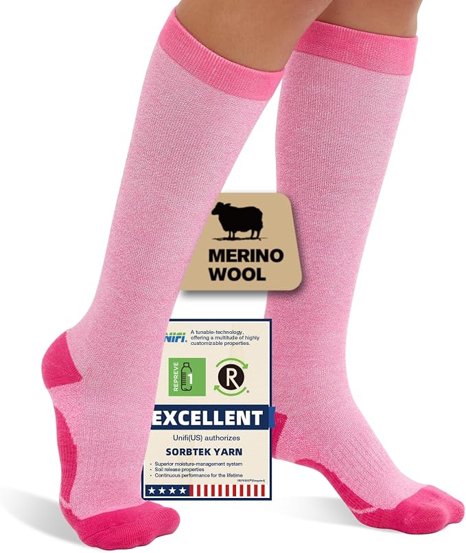 Merino Wool Compression Socks for Women Men 15-20 mmHg for flying | Soft & Breathable for Travel, Running by Unknown