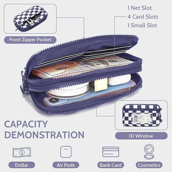 FODOKO Wristlet wallets for Women RFID crossbody bags with 4 Zippers | Checkered quilted nylon with credit card slots, cell phone organizer, and coin purse for travel and everyday carry - Image 4