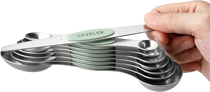 Spring Chef Stainless Steel Magnetic Measuring Spoons Set of 8, Pistachio | Nesting Metal Teaspoon & Tablespoon Measuring Spoons with Leveler for Dry & Liquid Ingredients, Dual Sided, Dishwasher Safe - Image 8