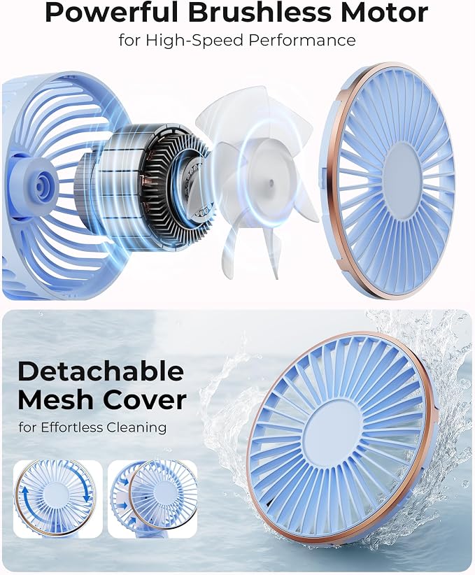 TUNISE Portable Handheld Fan, Portable Fan Rechargeable, 4000mAh, 180° Adjustable, 6 Speed Wind, Display Electricity in Real Time, USB Rechargeable Foldable Fan, Quiet Personal Fan as Power Bank - Image 3