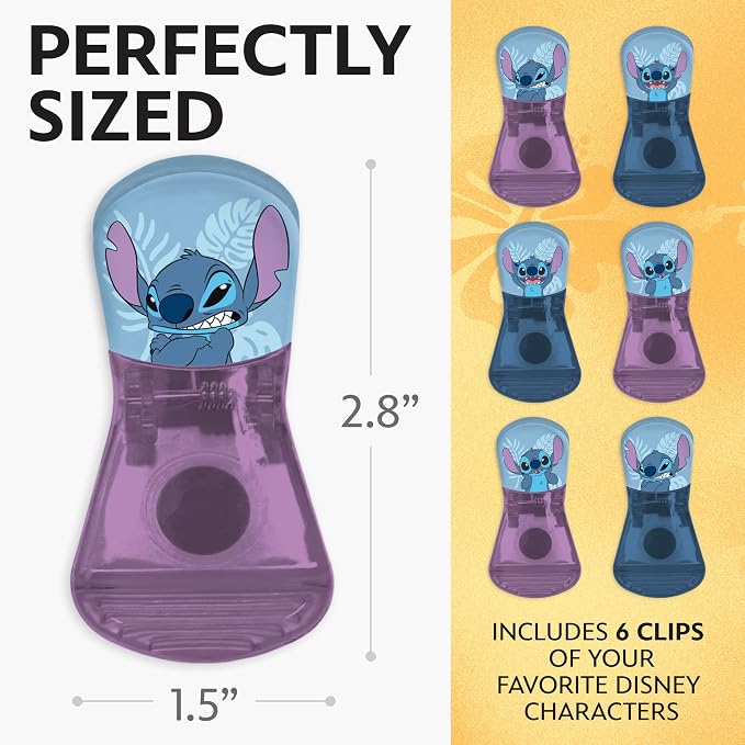 Disney Stitch Magnetic Chip Clips, Set of 6 | Airtight food storage bag clips for snack, cereal, and coffee bags, great for pantry and fridge, magnet displays kids artwork - Image 6