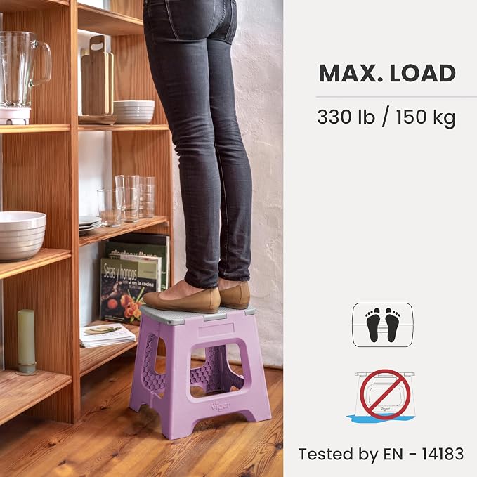 Vigar Compact Folding Step Stool, 12-1/2 in, Purple | 12-1/2 in Foldable Stool, Lightweight Portable Design, Handle, Non Slip Surface, Space-Saving, Supports up to 330 lb - Image 5