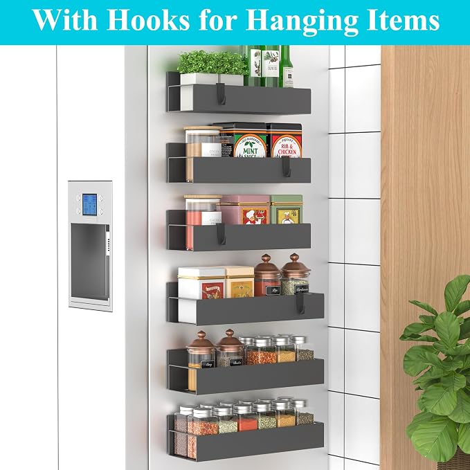 HuggieGems Metal Magnetic Spice Rack for Refrigerator Dark Gray, 6 Pack | Magnetic Shelves Heavy Duty for Fridge in Kitchen, Seasoning Storage Organizer, For Oven Washer and Dryer, For Heavier Items - Image 2