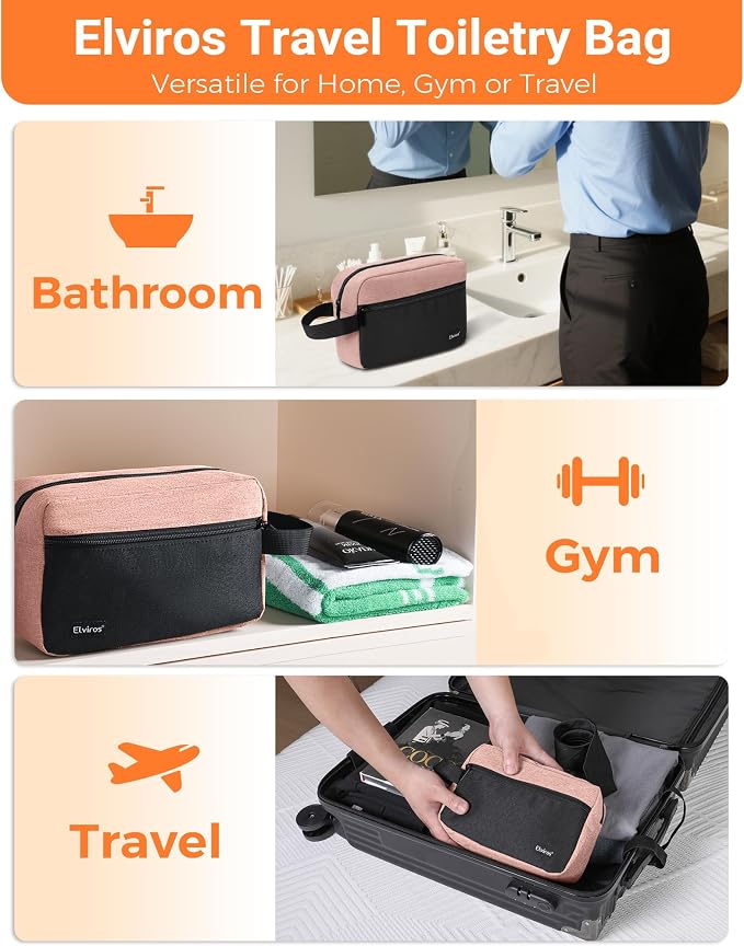 Elviros Travel Toiletry Makeup Bag for Women Hanging Toiletries Dopp Kit Small Bathroom Hygiene Tool and Medicine bag for Traveling Essential Shaving Pouch,Gifts for Women(Pink&Black) - Image 7