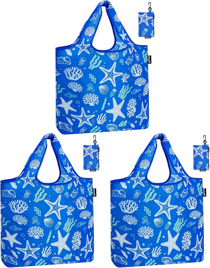 HOLYLUCK Reusable Grocery Bags,Heavy Duty Foldable Shopping Tote Bag (Standard, 3 Starfish) by holyluck