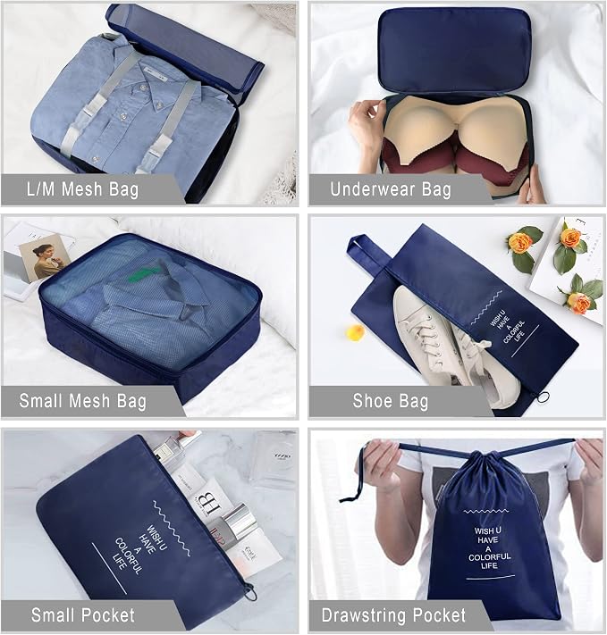 Packing Cubes, 8 Pcs Travel Packing Organizers for Suitcases, Large Capacity Travel Luggage Organizers Set includes 8 Storage Bags, Travel Essentials for Women or Men (Navy Blue) - Image 4