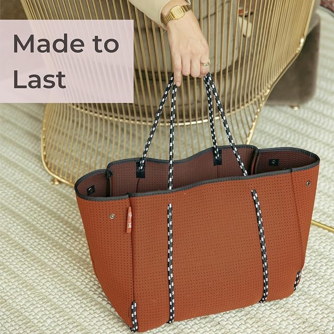 POPUPS Large Neoprene Tote Bag for Women - Everyday Designer Handbag for Travel Work and Beach with Pockets and Zipper Pouch - Image 9