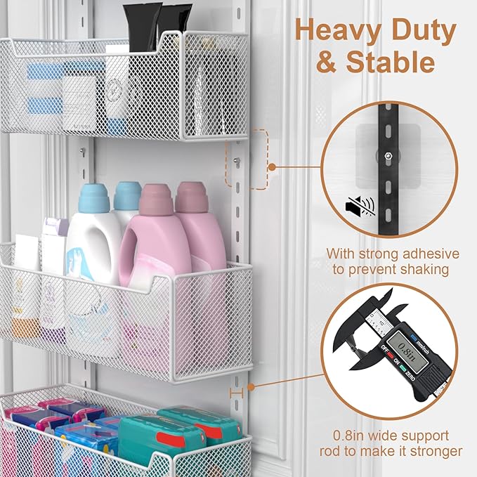 VyGrow Over The Door Organizer, 8-tier Metal Door Organizer Hanging with Adjustable Baskets, Behind The Door Storage for Bedroom Closet Bathroom Pantry Cabinet Kitchen, White - Image 7