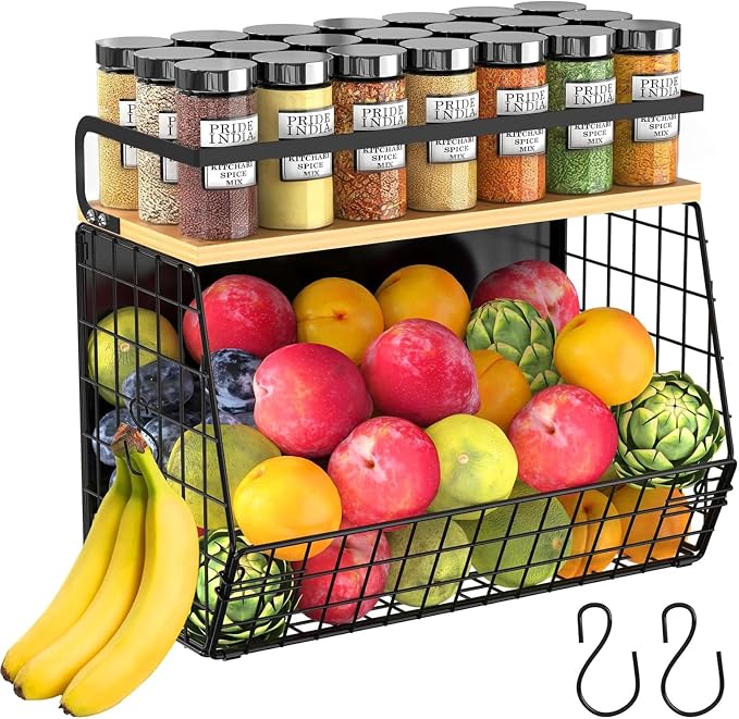 Magnetic Shelf for Fridge with Wood Lid, Fruit Potato & Onion Storage Bins, Magnetic Spice Rack for Refrigerator Pantry Organizer & Storage, Large Container for Refrigerator, Kitchen Counter & Laundry by UVIAHOMIHOMEORGANIZER
