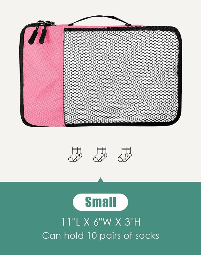 WTREE 4-Piece Packing Cubes Travel Accessories Set for Suitcases - Luggage Organizer Bags with Double Zipper - Mesh Top - Small - Pink - Image 5