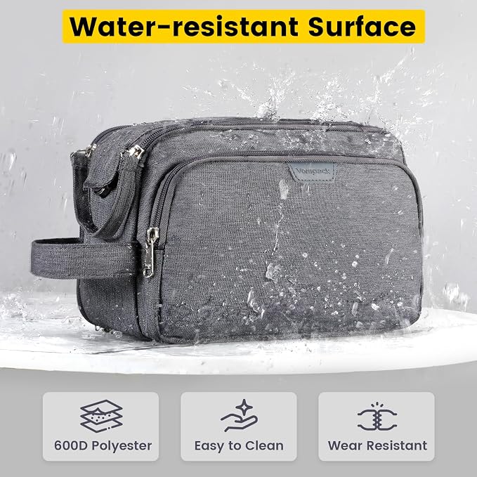 Vorspack Travel Toiletry Bag with Organized Compartment, Large, Grey | Water Resistant, Wide Opening, with Wet Pocket, Small Travel Bag for Toiletries, Grooming, Shaving, Accessories - Image 4