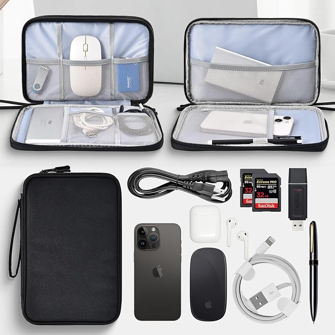 CAAORDKSO Electronics Travel Organizer, Electronic Accessories Carry Case Waterproof Double Layers Storage Bag Travel Essentials for Cord, Cable, Charger, USB, Power Bank, Earphone (Black, X-Large) - Image 3