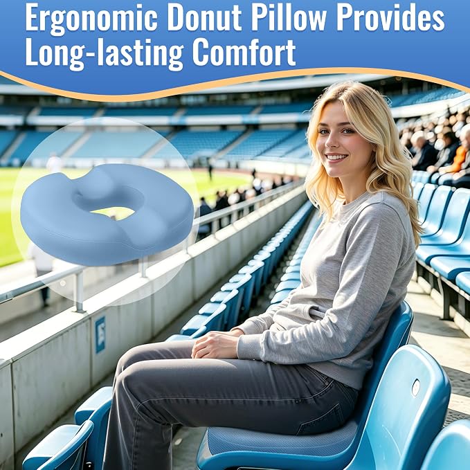 CloudBliss Donut Pillow Stadium Seat Cushion for Tailbone Pain Relief and Hemorrhoids, Memory Foam Seat Chair Cushion, Portable Seat Cushions for Bleachers, Car, Home & Office - Image 3
