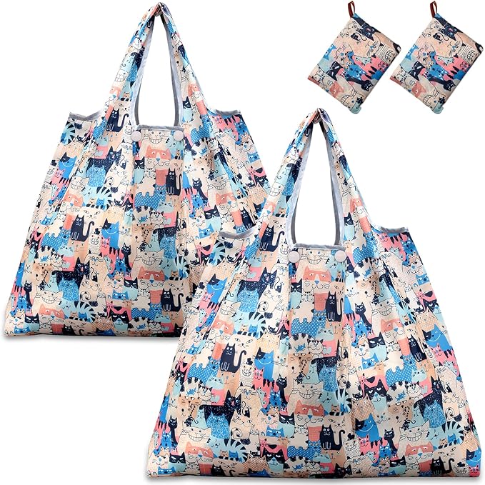 KINGMAS Reusable Grocery Bags, Eco-Friendly Folding Tote Shopping Bag fits in Pocket, Washable Waterproof Nylon Pouch Bags by KINGMAS