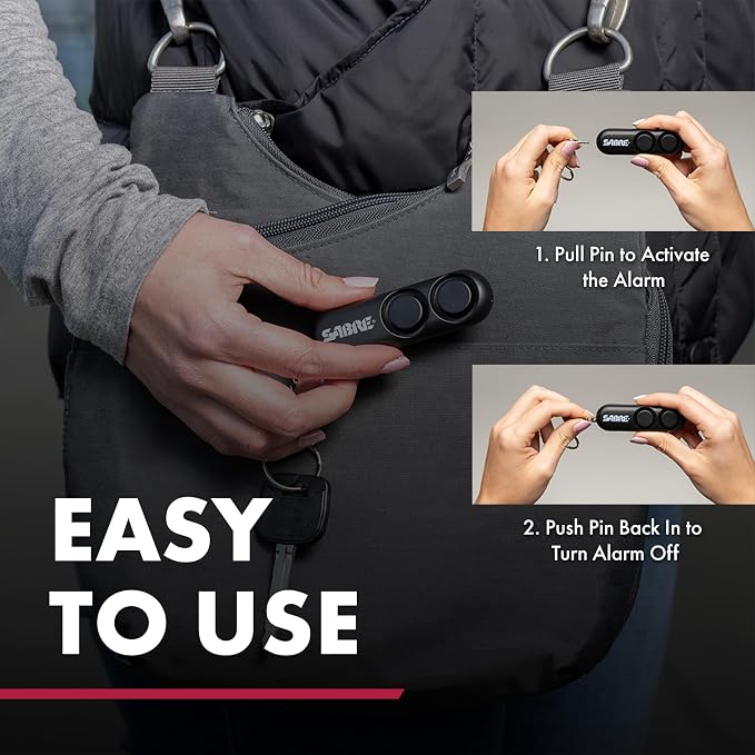 SABRE Personal Alarm With Key Ring, 120dB Alarm, Audible Up To 1,280 Feet (390 Meters), Simple Operation, Reusable, Black - Image 4