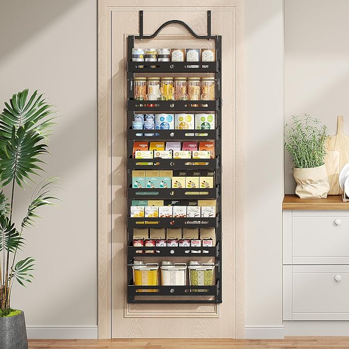 8-Tier Pantry Door Organizer, Large 2 IN 1 Wall Mount or Over The Door Pantry Organizer, Pantry Door Spice Rack with Adjustable Baskets, Over Door Organizer for Kitchen,（72.6×17.1×5.1in,Black) - Image 6