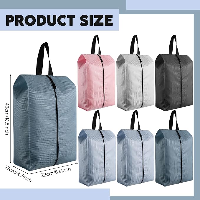 6 Pcs Travel Shoe Bags with Zipper Nylon Portable Waterproof Suitcase Shoe Organizer Packing for Golf(L,Dusty Pink) - Image 2