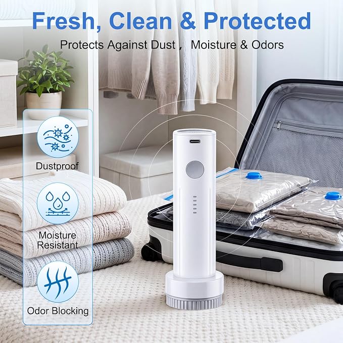 12 Pack Vacuum Storage Bags for Travel with Cordless Rechargeable Pump, Carry-On Compression Seal Bags for Luggage and Suitcase, Space Saver for Clothes and Packing - Image 5